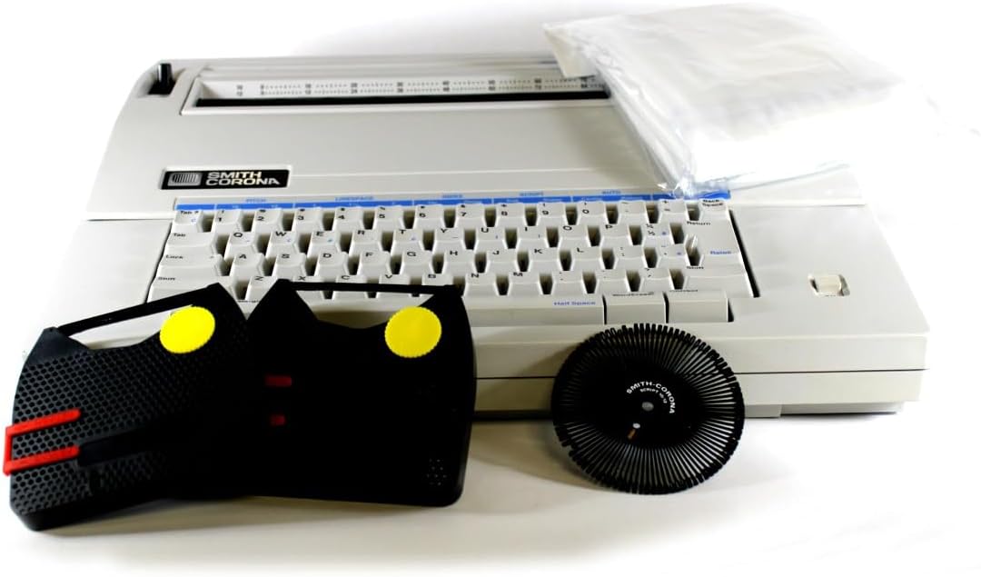 Small Office White Typewriter Combo Package Includes Typewriter, Dust Cover, 2 Ribbons & Correction Tapes. (Renewed)