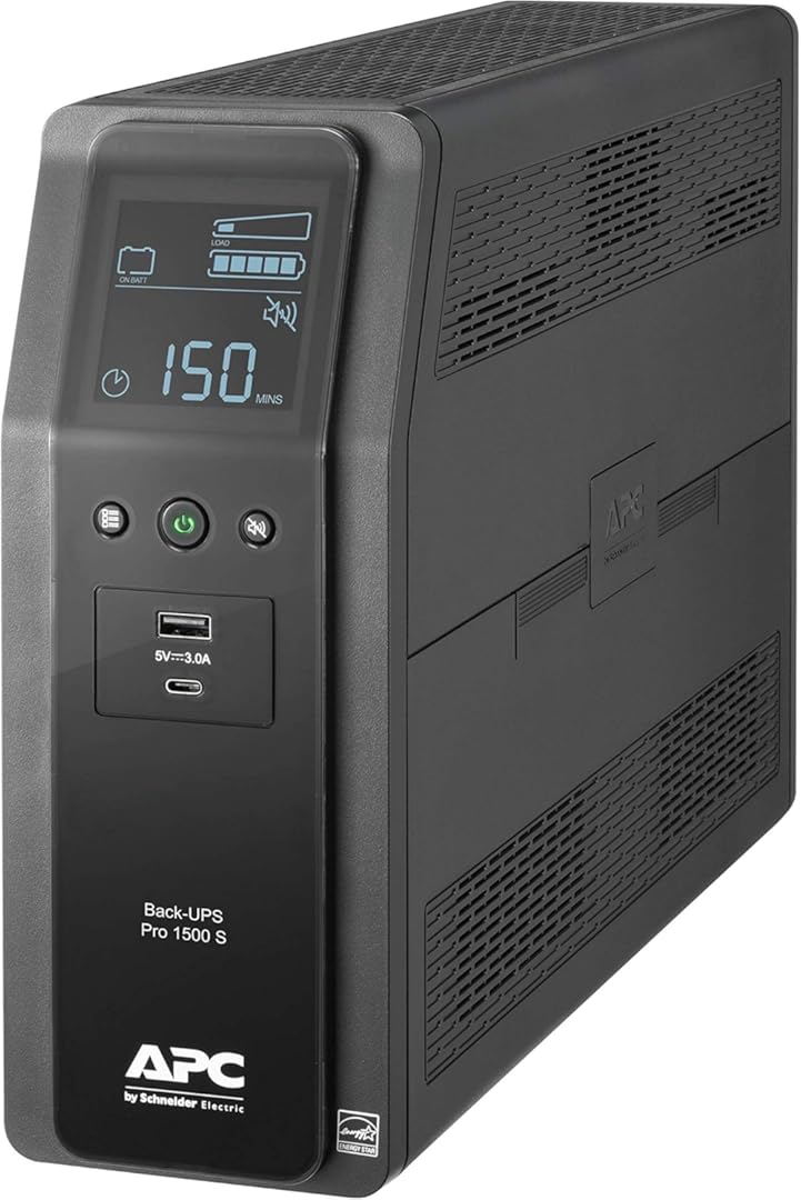 APC UPS 1500VA Sinewave UPS Battery Backup, BR1500MS2 Backup Battery Power Supply, AVR, 10 Outlets, (2) USB Charger Ports