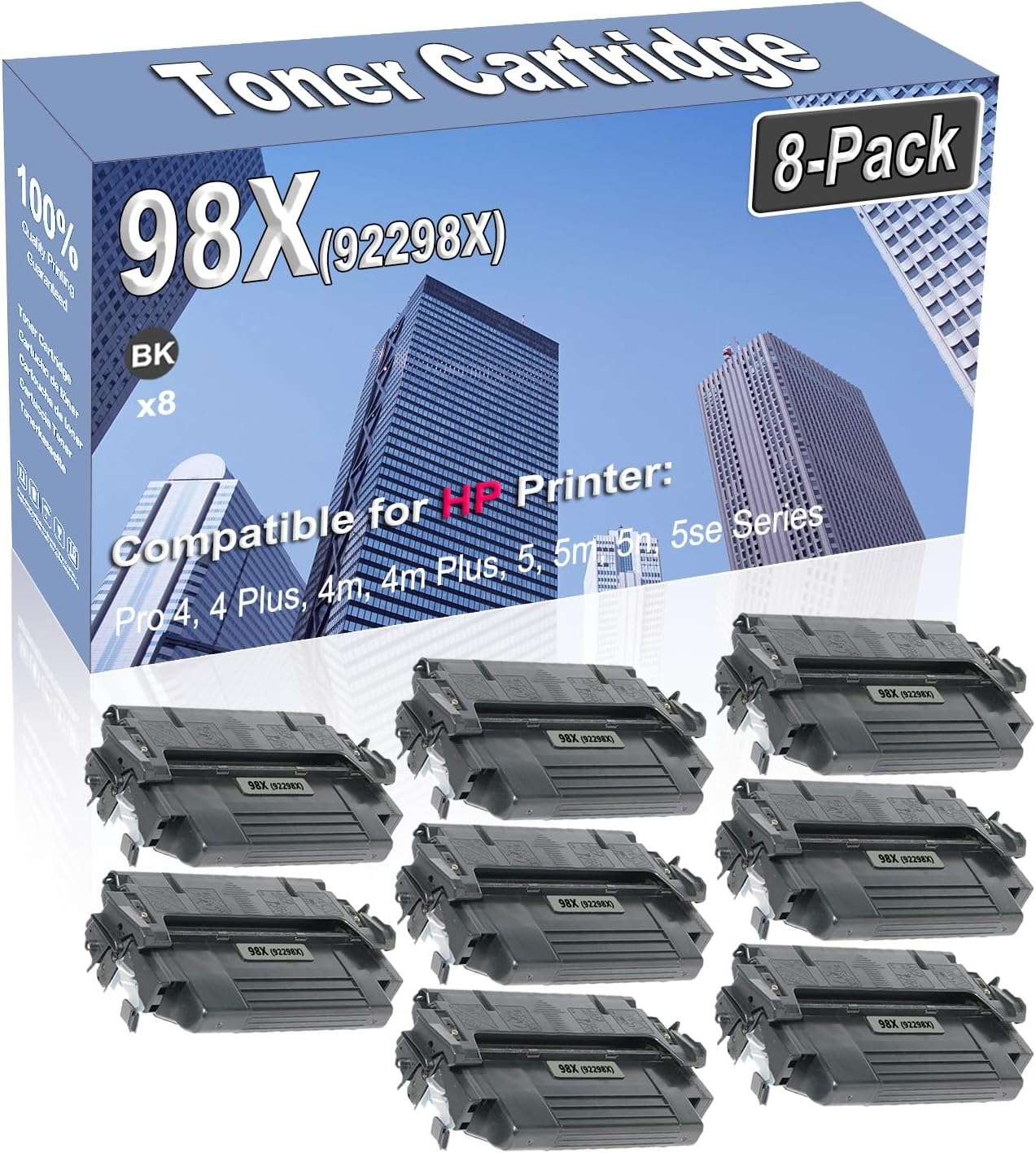 8-Pack Compatible High Capacity 98X (92298X) Printer Cartridge use for HP Pro 4 4 Plus 4m 4m Plus 5 5m 5n 5se Toner Cartridge (Black)