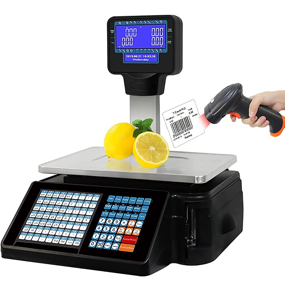 Label Printing Scale, Receipt Printer, Digital Barcode Weighing Scale, Label Printing Scale Cash Register,30kg 60lbs (Machine) ()