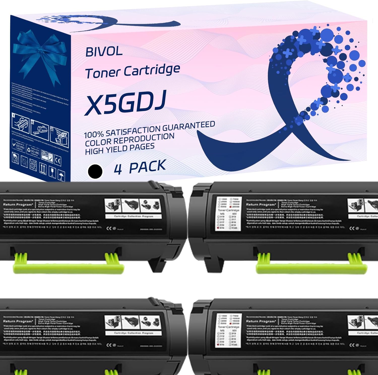 BIVOL X5GDJ Toner Cartridge Compatible for Dell B5460dn B5465dnf Printers, with Chip, High Yield 30000 Pages, Vivid Colors (4 Pack Black)