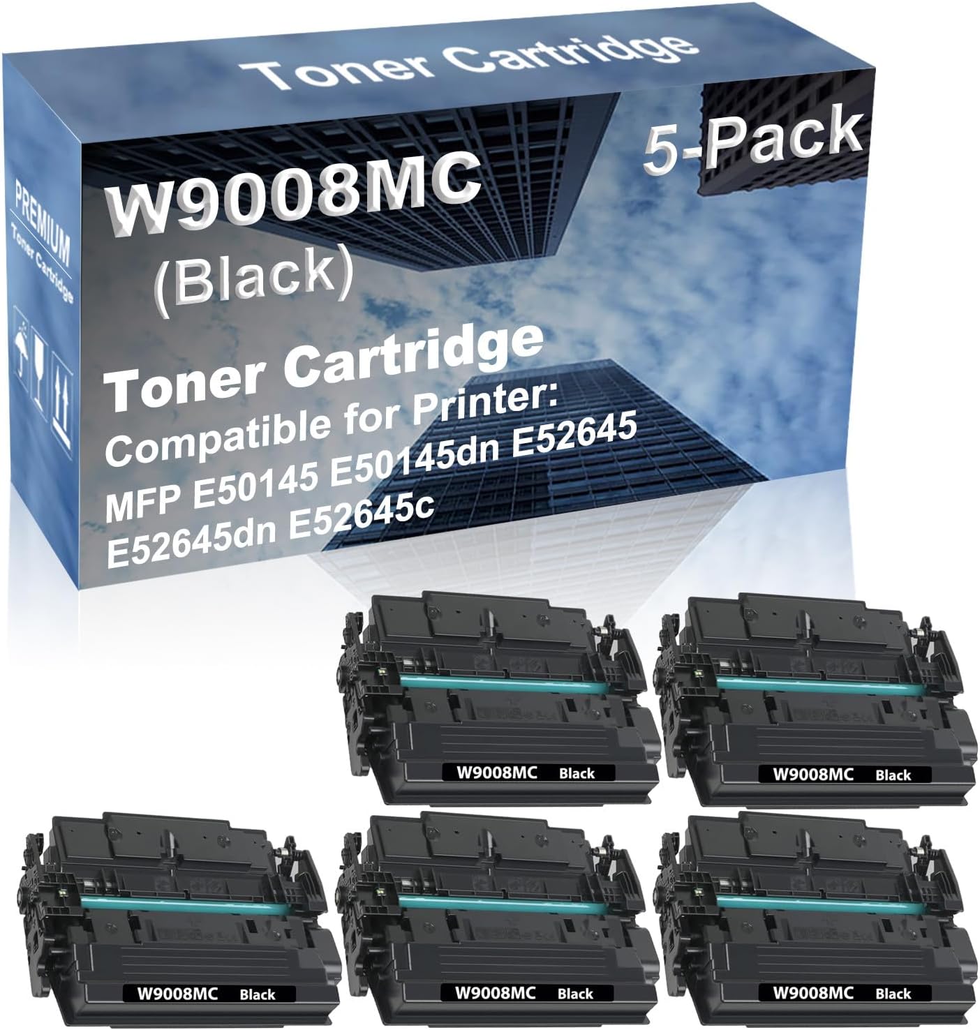 5-Pack Compatible High Yield E50145 E50145dn E52645 E52645dn E52645c Printer Cartridge Replacement for W9008MC Toner Cartridge (Black)