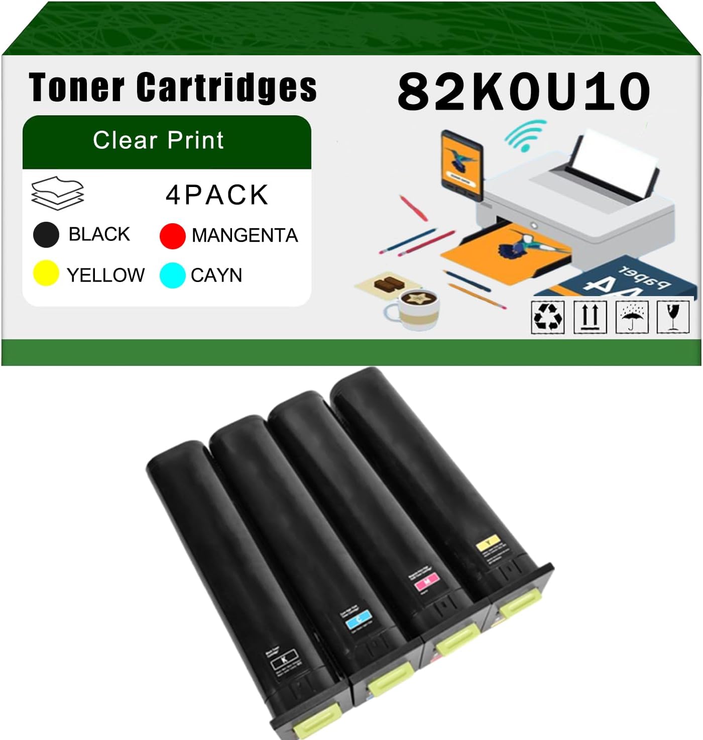 Compatible for Lexmark 82K0U10 Toner Cartridges CX860de CX860dtfe CX860dte Printers, High Yield 55000 Pages Bright Clear Colors (4-Pack BK/C/M/Y)