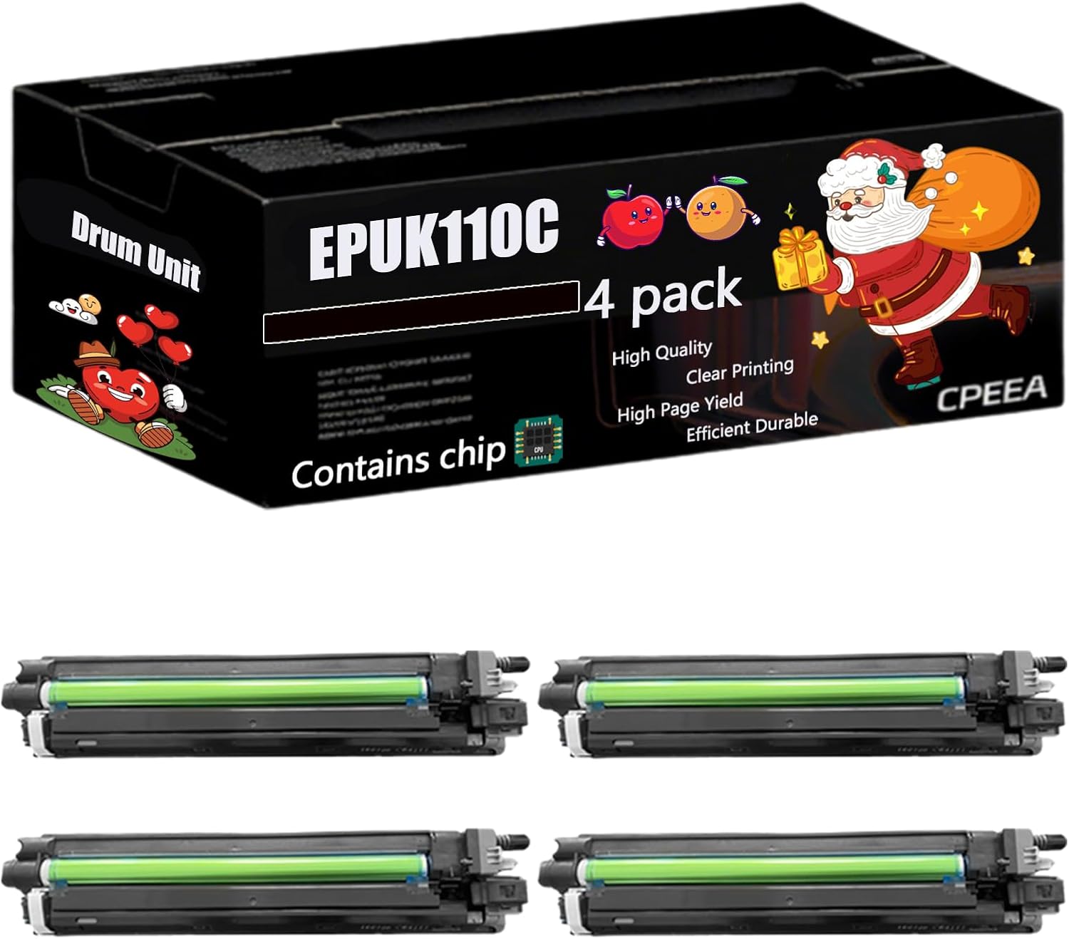 Compatible for Toshiba EPUK110C Drum Unit Work for Toshiba E-Studio 4515AC 5015AC Printers, with Chip, High Yield 200000 Pages, Clear Printing (4 Pack Black)