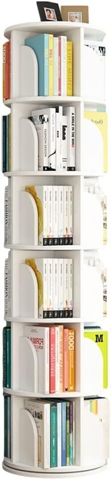 Bookcases Rotating White Bookshelf 360 Degrees,Creative Revolving Bookshelf 360 Degree Bookcase for Students and Book Shelves (Color : White, Size : 50.5 * 190cm)