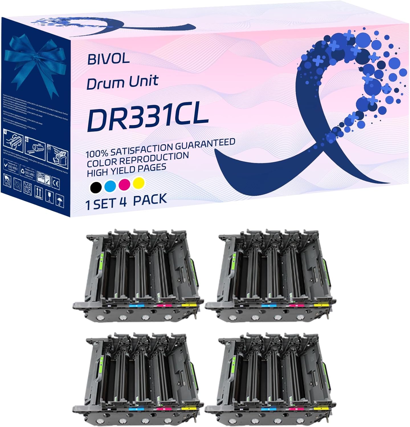 DR331CL Drum Unit Compatible for Brother MFC-L8600CDW L8850CDW L9550CDW Printers, with Chip, High Yield 35000 Pages, Vivid Colors (4-Pack BK/C/M/Y)