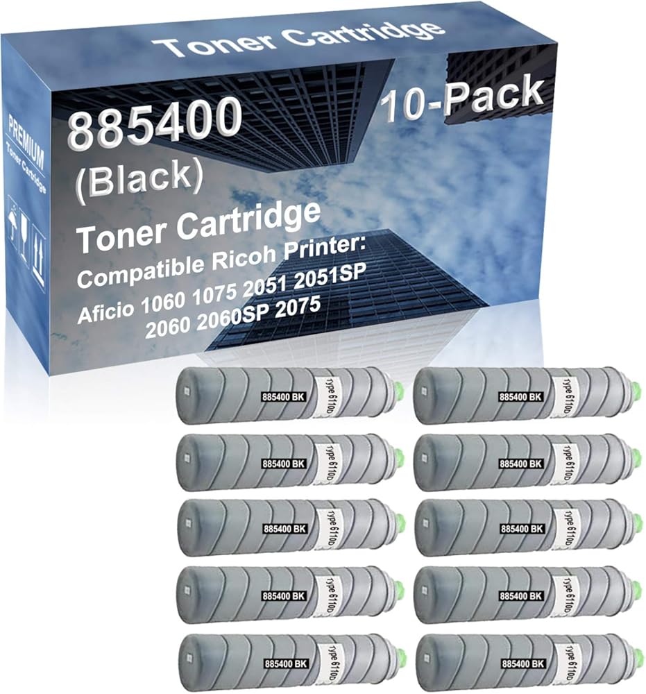 10-Pack Compatible High Capacity 885400 (Type 6110D) Toner Cartridge use for Ricoh Aficio 1060 1075 2051 2051SP 2060 2060SP 2075 Printer (Black)