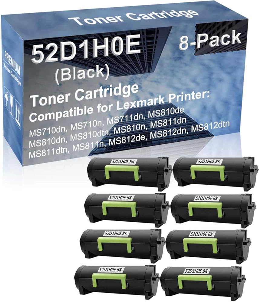 8-Pack Compatible High Yield MS810dtn, MS810n, MS811dn, MS811dtn Printer Cartridge Replacement for 52D1H0E Toner Cartridge (Black)
