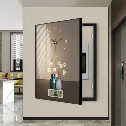 Electl Panel Cover with Clock - Stylish Hidden Circuit Breaker Box & Meter Decor for Living Room, Office, Home Wall Art, Modern Home Accessories, Functional Design