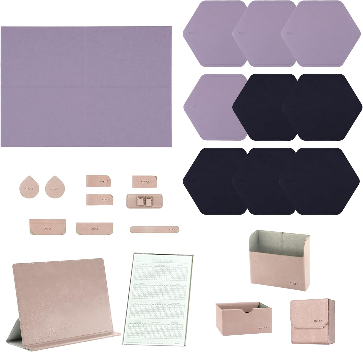 Coulf Magnetic Adhesive Hexagonal Plate with Storage Set Padfolio PU Leather Organizer (Set 3)