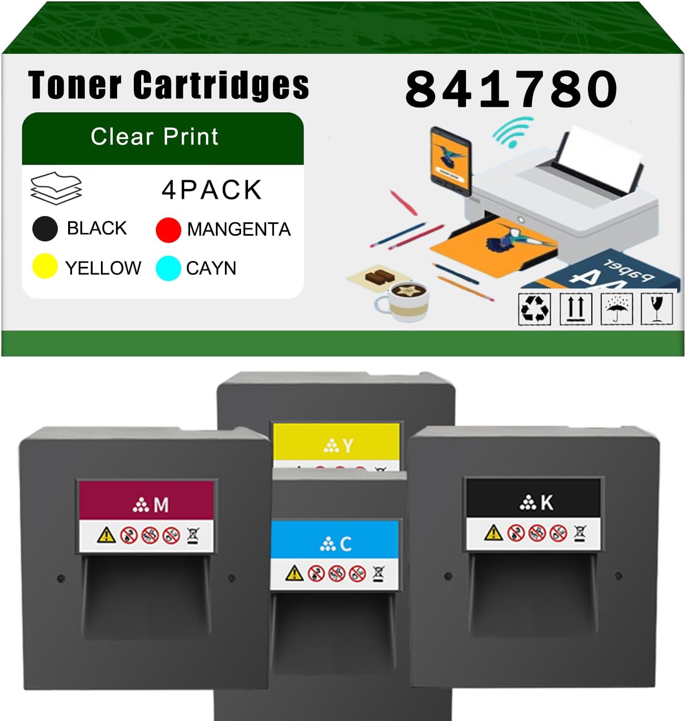 AGNNQ 841780 841783 841782 841781 Toner Cartridges Compatible for Ricoh MP C6502SP C8002SP Printers, Office Printing is Easy Clear Smooth (4-Pack BK/C/M/Y)