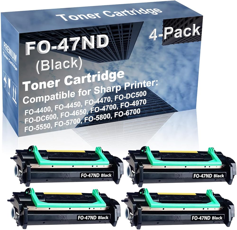 4-Pack Compatible High Capacity FO-DC600, FO-4650, FO-4700, FO-4970 Printer Toner Cartridge Replacement for Sharp FO-47ND Toner Cartridge (Black)