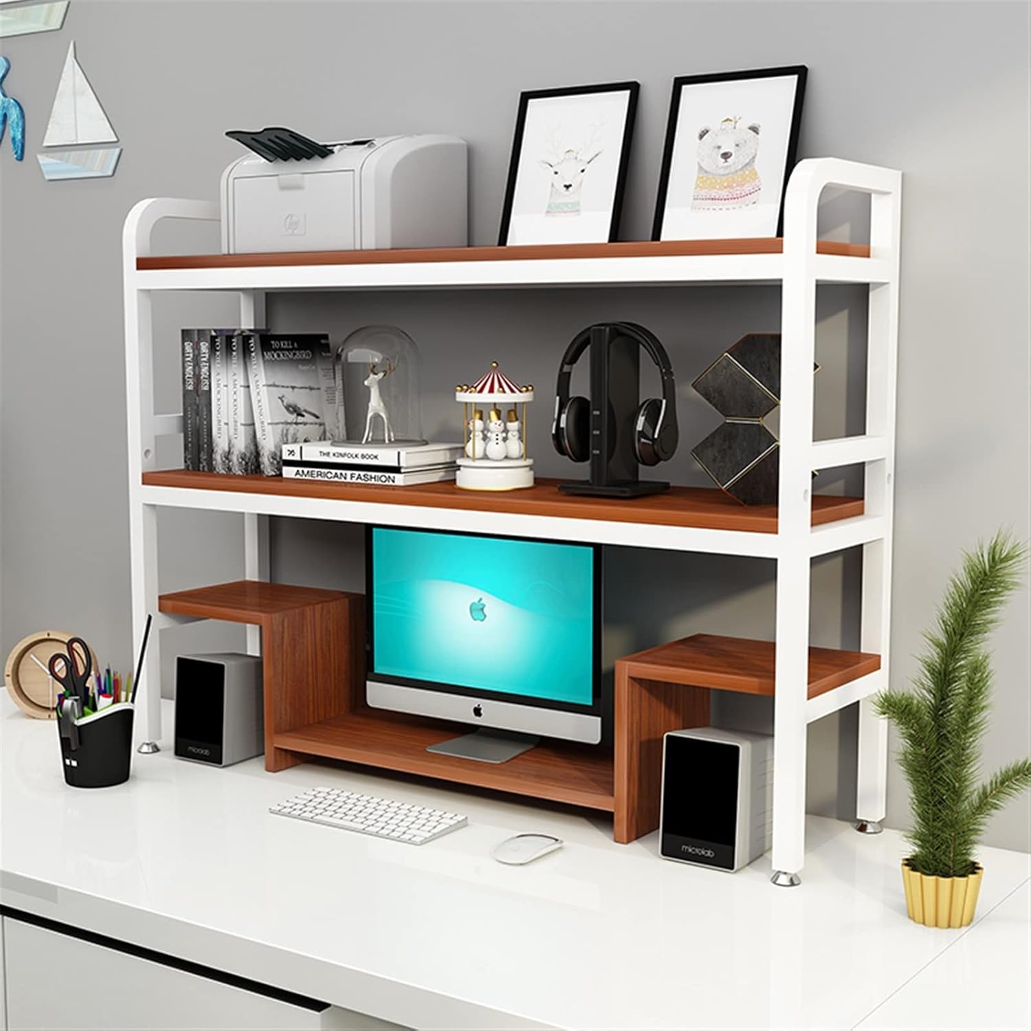 GUODDM 2-Tier Adjustable Shelving Unit Storage Rack - Multifunctional Wrought Iron Bookshelf, Dormitory Simple Bookcase, Office Supplies Display Stand, Easy to Install, Strong Bearing Capacity