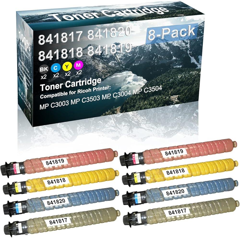 Credibility Store 8 Pack (BK+C+Y+M) Compatible 841817 841820 841818 841819 Laser Printer Cartridge High Yield Use for Ricoh MP C3003 MP C3503 MP C3004 MP C3504 Printer