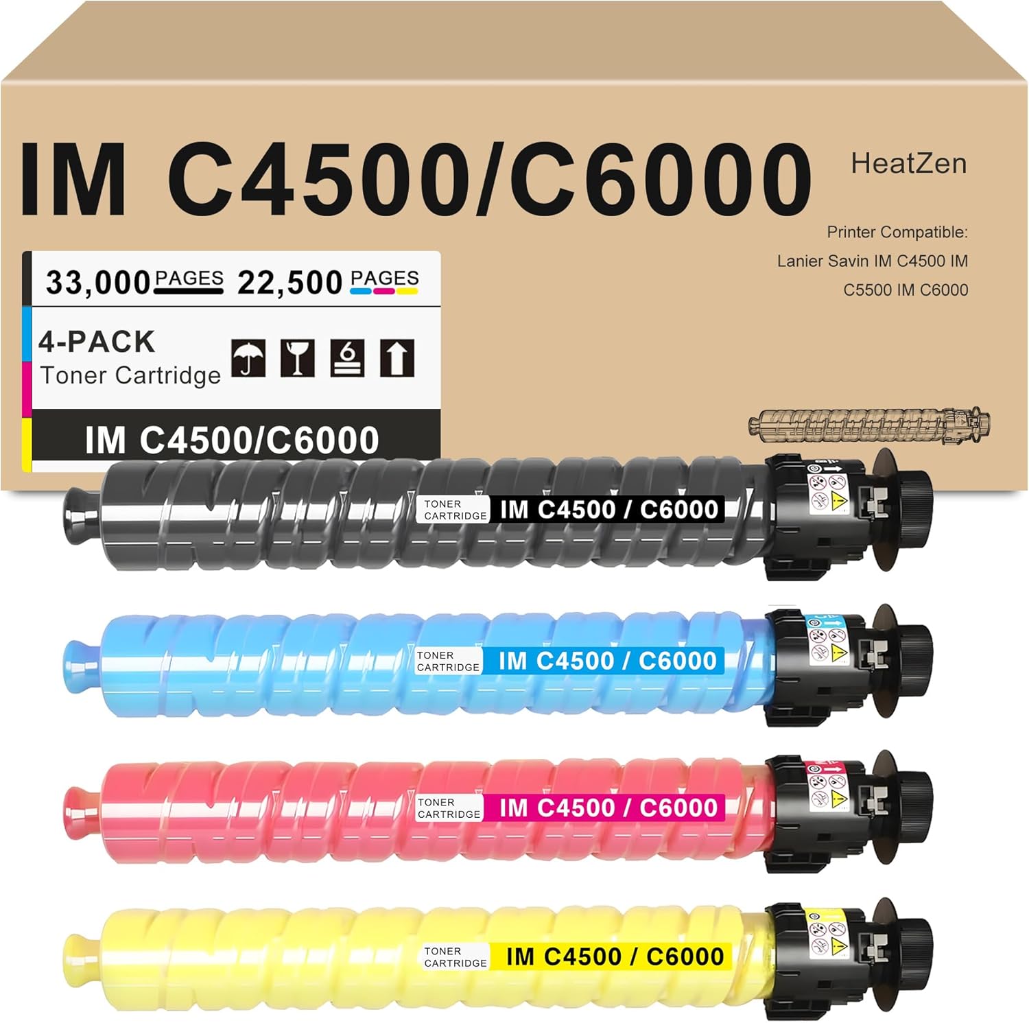 IM C4500 IM C6000 Toner Cartridge Bundle (4-Items, Black Cyan Magenta Yellow) Replacment for Ricoh 842279 842282 842281 842280 Toner High Yield for Savin Lanier IM C4500 IM C5500 IM C6000 Printer Ink
