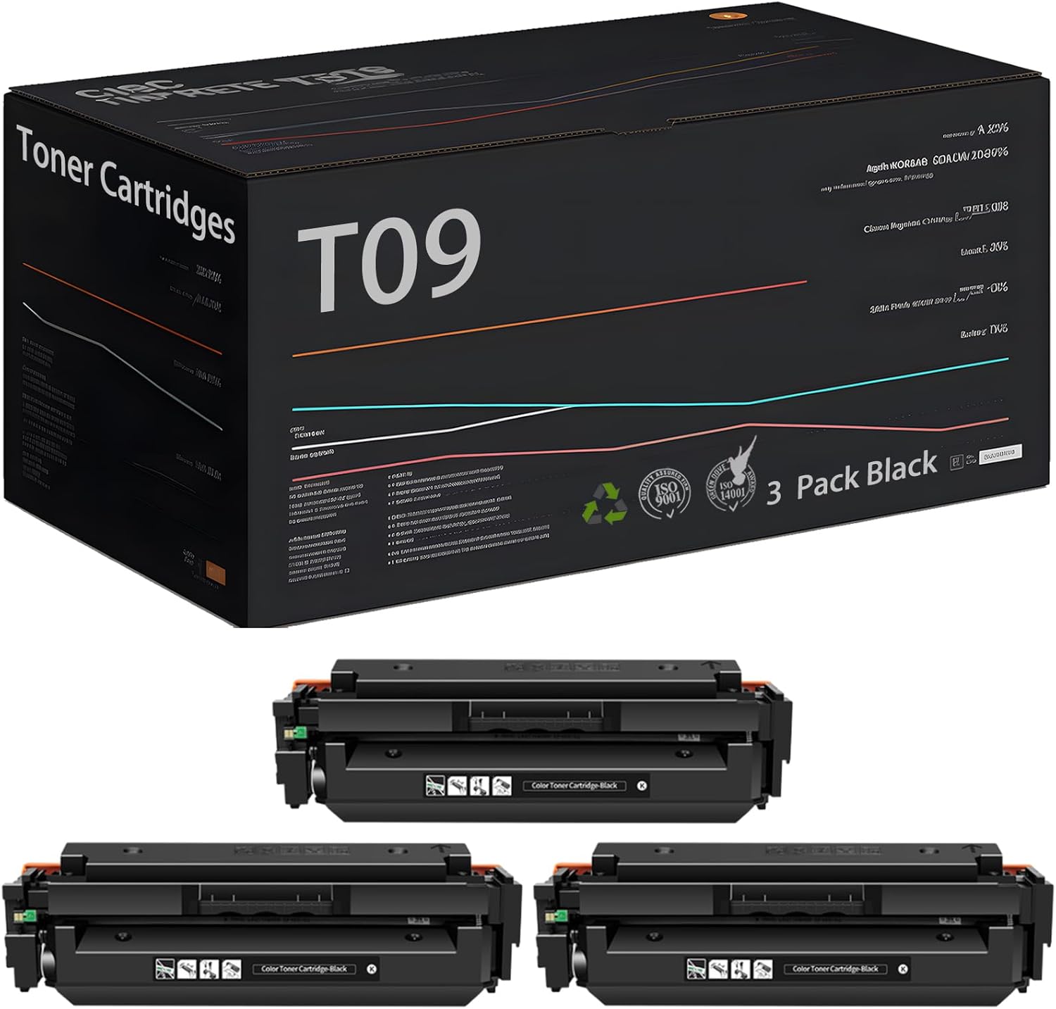 T09 T09BK T09C T09M T09Y Toner Cartridges Compatible with Canon imageCLASS X LBP1127C X C1127iF MF1127C, High Yield 8600 Pages Toner (3 Pack Black)