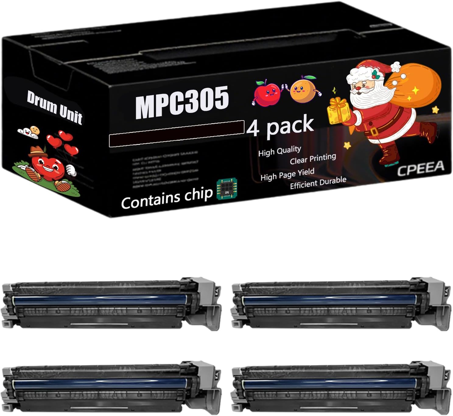 Compatible for Ricoh MPC305 Drum Unit Work for Ricoh Aficio MP C305SP MP C305SPF Printers, with Chip, High Yield 70000 Pages, Clear Printing (4 Pack Black)