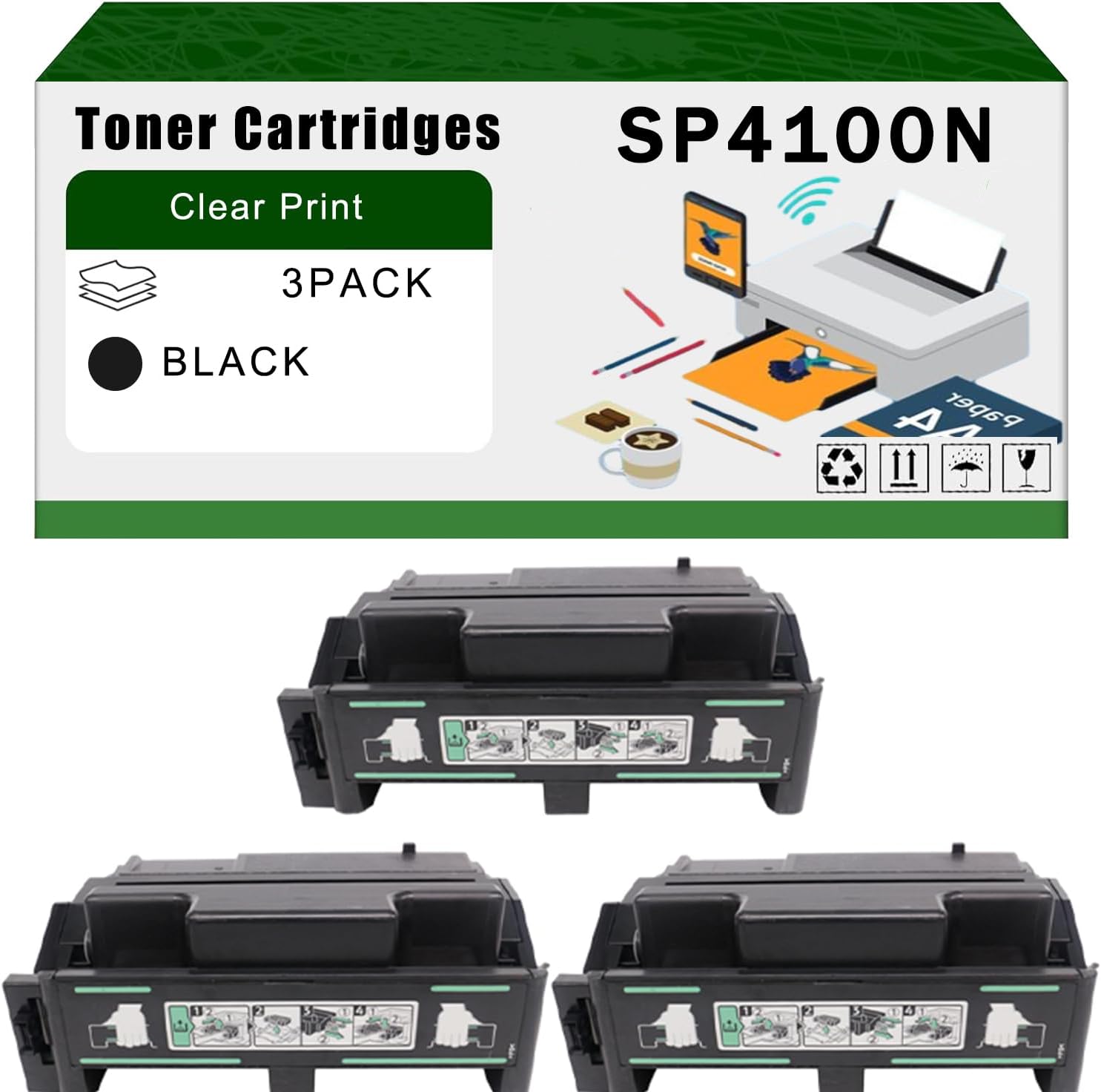 AGNNQ SP4100N Toner Cartridges Compatible for Ricoh SP 4100N 4100N-KP 4110N-KP 4210N 4310N Printers, Office Printing is Easy Clear Smooth (3 Pack Black)