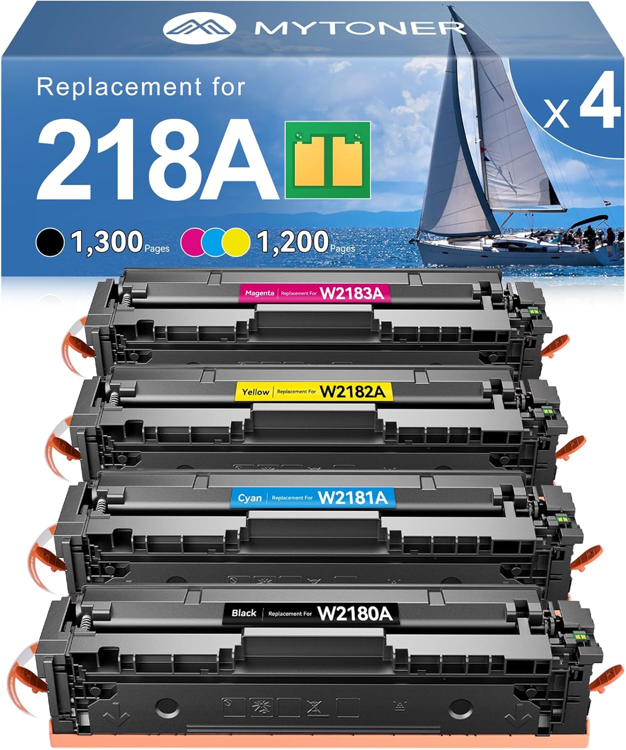 MYTONER 218A Toner Cartridges 4 Pack 3301fdw [with Chip] Compatible Replacement for HP 218A W2180A 218 218X W2180X for Color Laserjet MFP 3301fdw 3301cdw Pro 3201dw 3301sdw Printer High Yield, B/C/M/Y