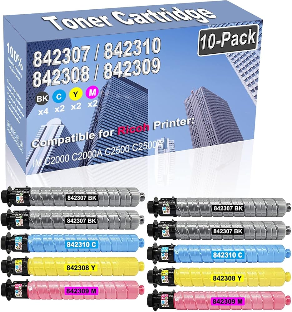 Credibility Store 10-Pack (4BK/2C/2Y/2M) Compatible High Yield 842307 842310 842308 842309 Imaging Toner Cartridge Replacement for Ricoh IM C2000 C2000A C2500 C2500A Printer