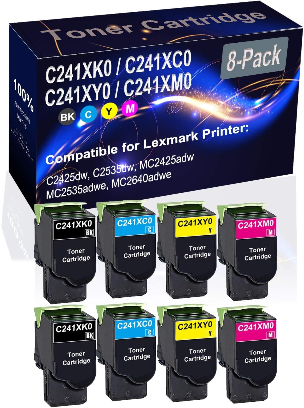 Kolasels 8-Pack (2BK+2C+2Y+2M) Compatible C2425dw C2535dw MC2425adw Laser Printer Toner Cartridge (High Capacity) Replacement for C241XK0 C241XC0 C241XY0 C241XM0 Printer Toner Cartridge