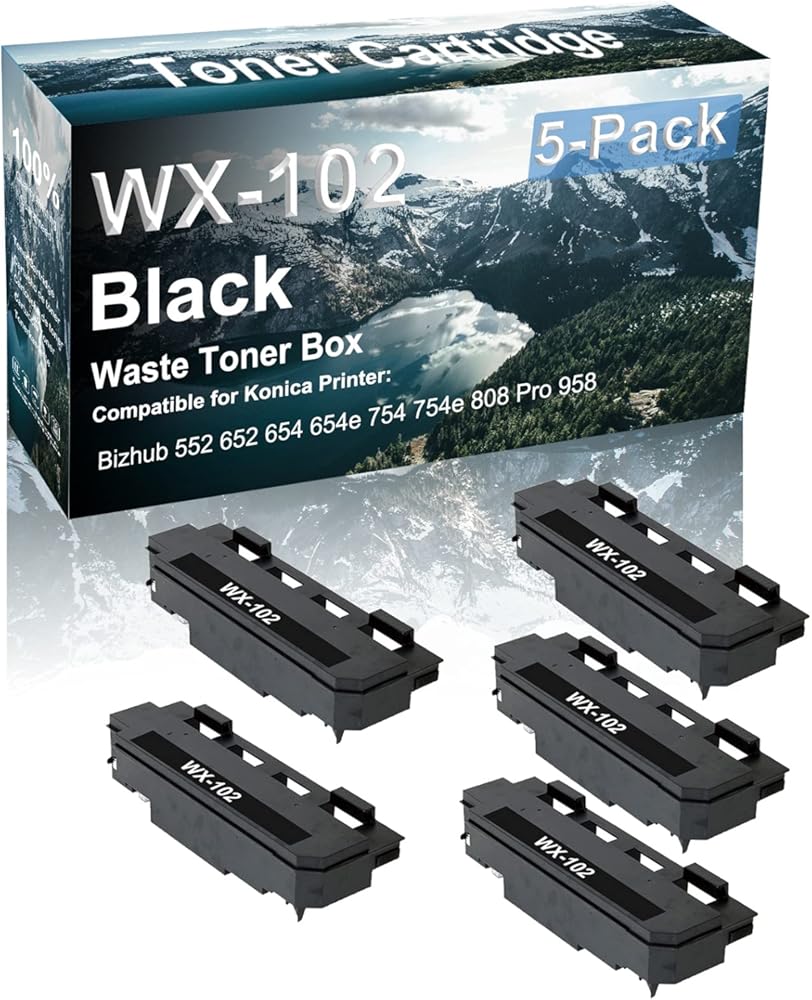 Credibility Store 5-Pack Compatible High Yield 552 652 654 654e 754 754e 808 Pro 958 Printer Waste Cartridge Replacement for Konica Minolta WX-102 WX102 Toner Cartridge (Black)