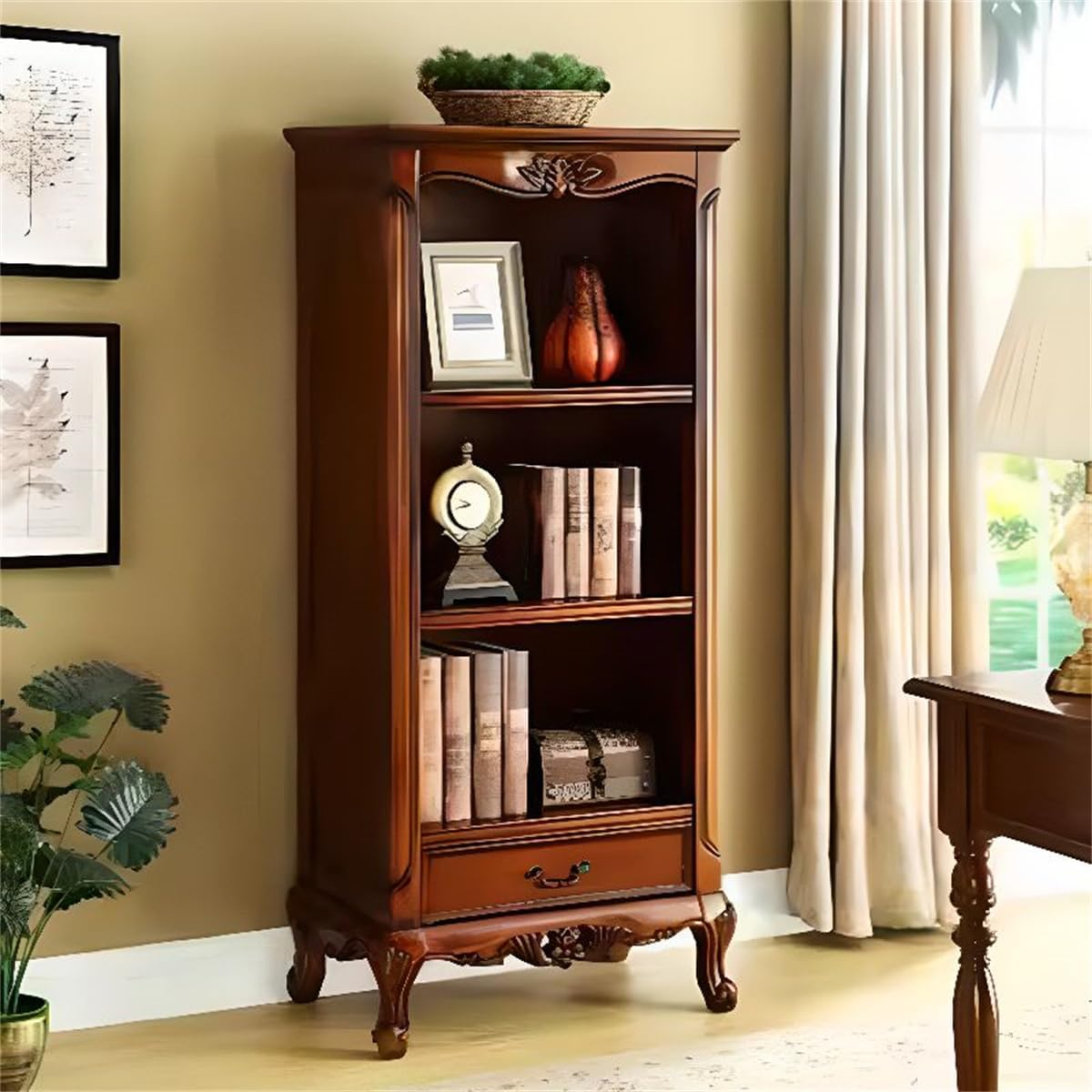 KWOKING Sepia Timber Vertical Closed Back Organizer Shelf with 3/4/5 Shelves American Bookcase Retro Study Multi-Layer Bookshelf Storage Unit Floor-Standing Shelf Home Use Brown 26