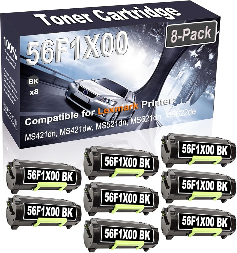 Kolasels 8-Pack (Black) Compatible High Yield 56F1X00 Printer Cartridge use for MS421dn MS421dw MS521dn MS621dn MS622de MX421ade Printer
