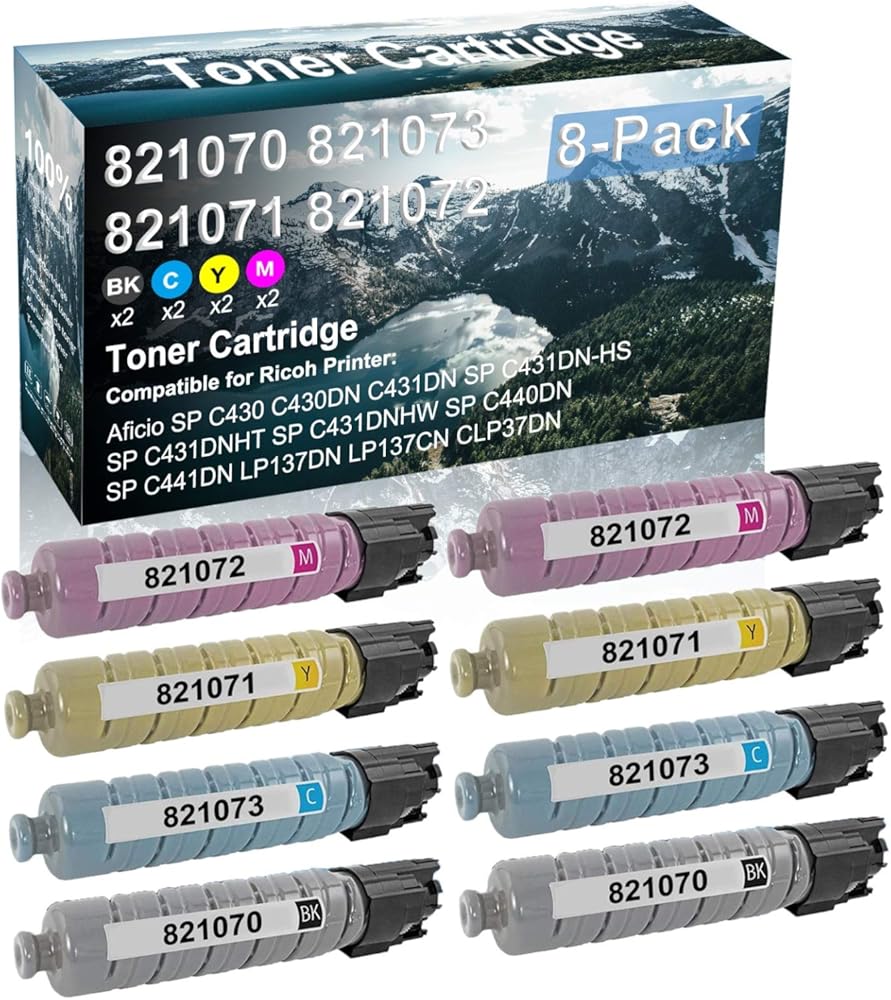 Credibility Store 8 Pack (BK+C+Y+M) Compatible 821070 821073 821071 821072 Laser Printer Cartridge High Yield Use for Ricoh Aficio SP C430 C430DN C431DN SP C431DN-HS Printer