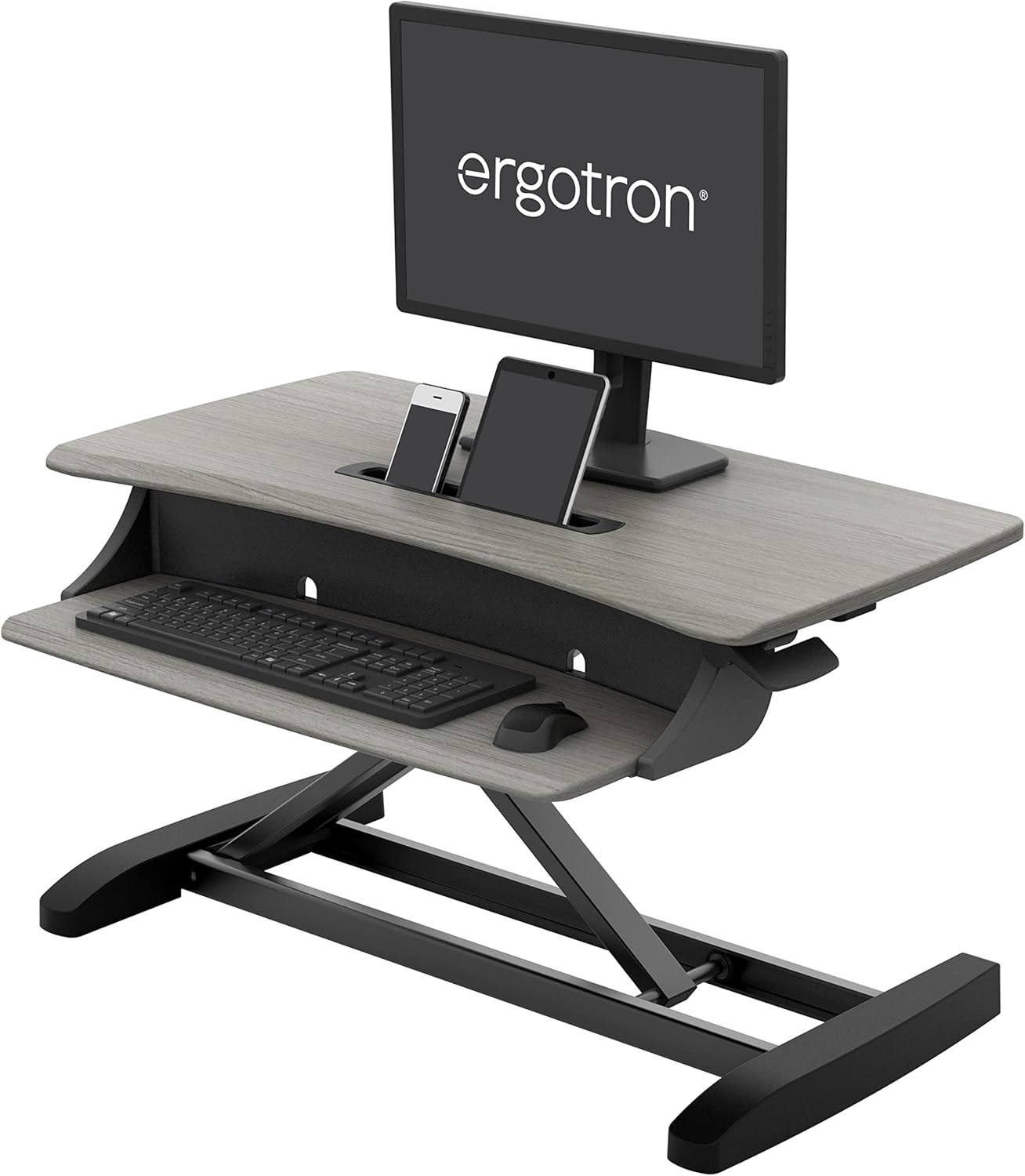 Ergotron – WorkFit-Z Mini Small Standing Desk Converter, Laptop Sit Stand Desk Riser for Tabletops and Home Office – 31 Inch Width, Grey Woodgrain