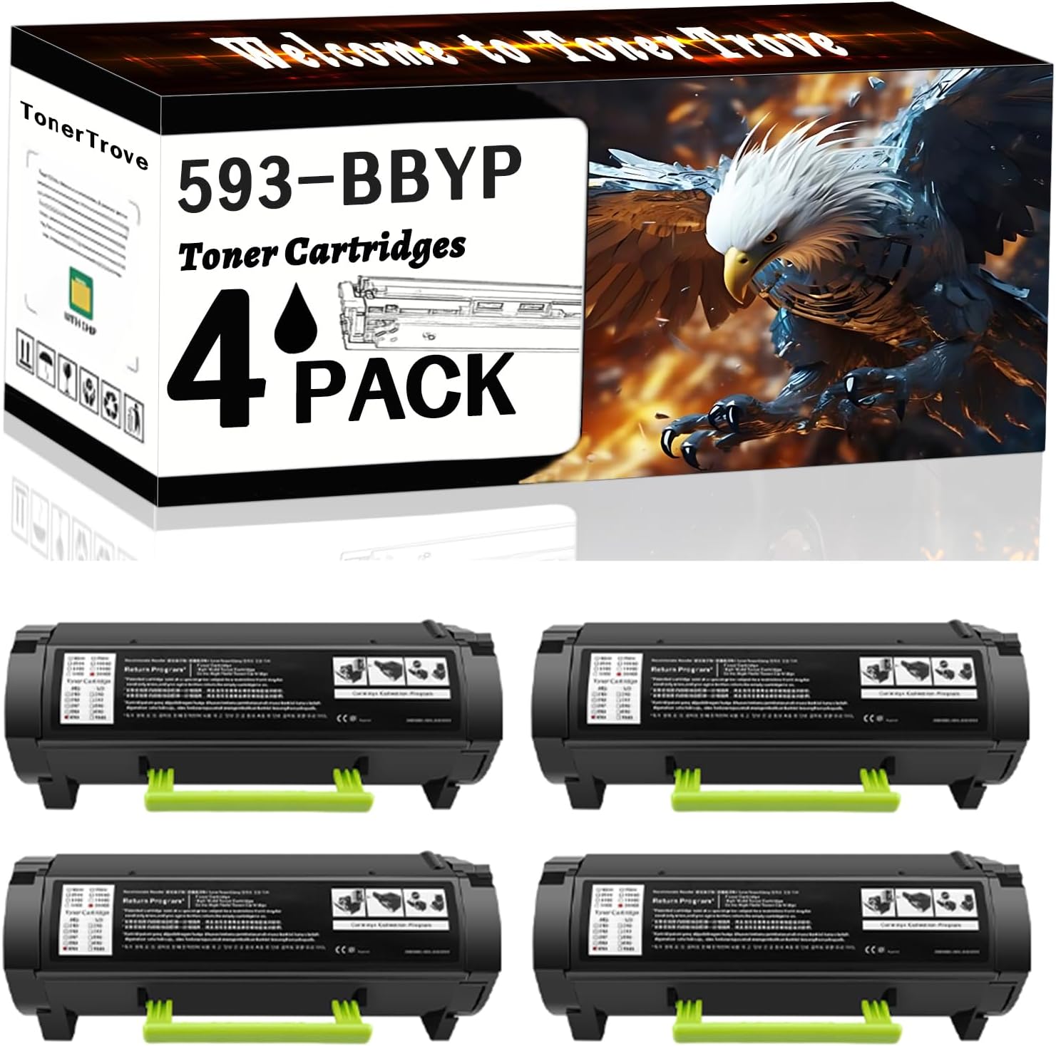 593-BBYP Toner Cartridges Compatible for Dell S2830dn Printers, Office Printing (4 Pack Black)