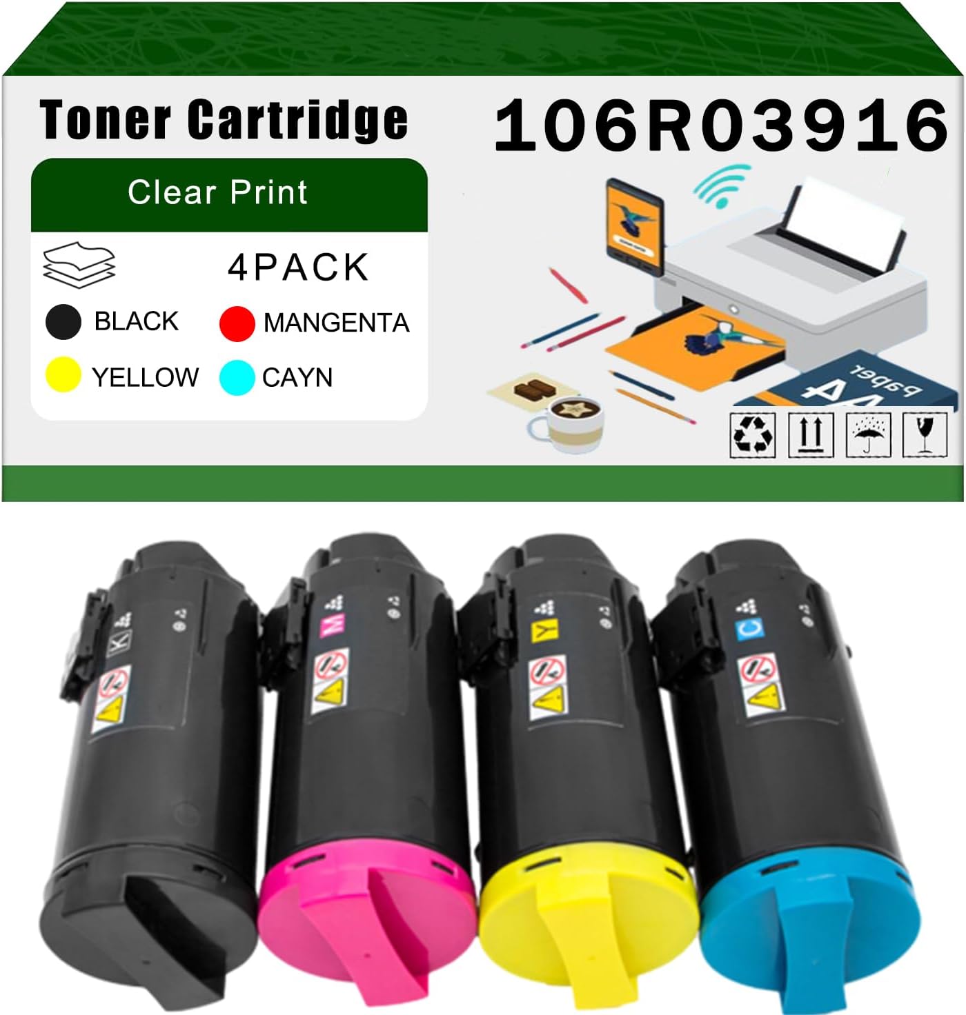 Compatible for Xerox 106R03916 106R03917 106R03918 106R03919 Toner Cartridge VersaLInk C600DN C600DT C600DX C600DXF C600DXP Printers (4-Pack BK/C/M/Y)