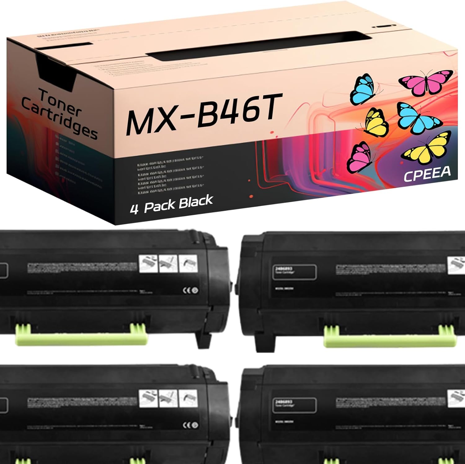 Compatible for Sharp MX-B46T Toner Cartridges Work for Sharp MX-B467P MX-B467F Printers, with Chip, High Yield 35000 Pages, Clear Printing (4 Pack Black)