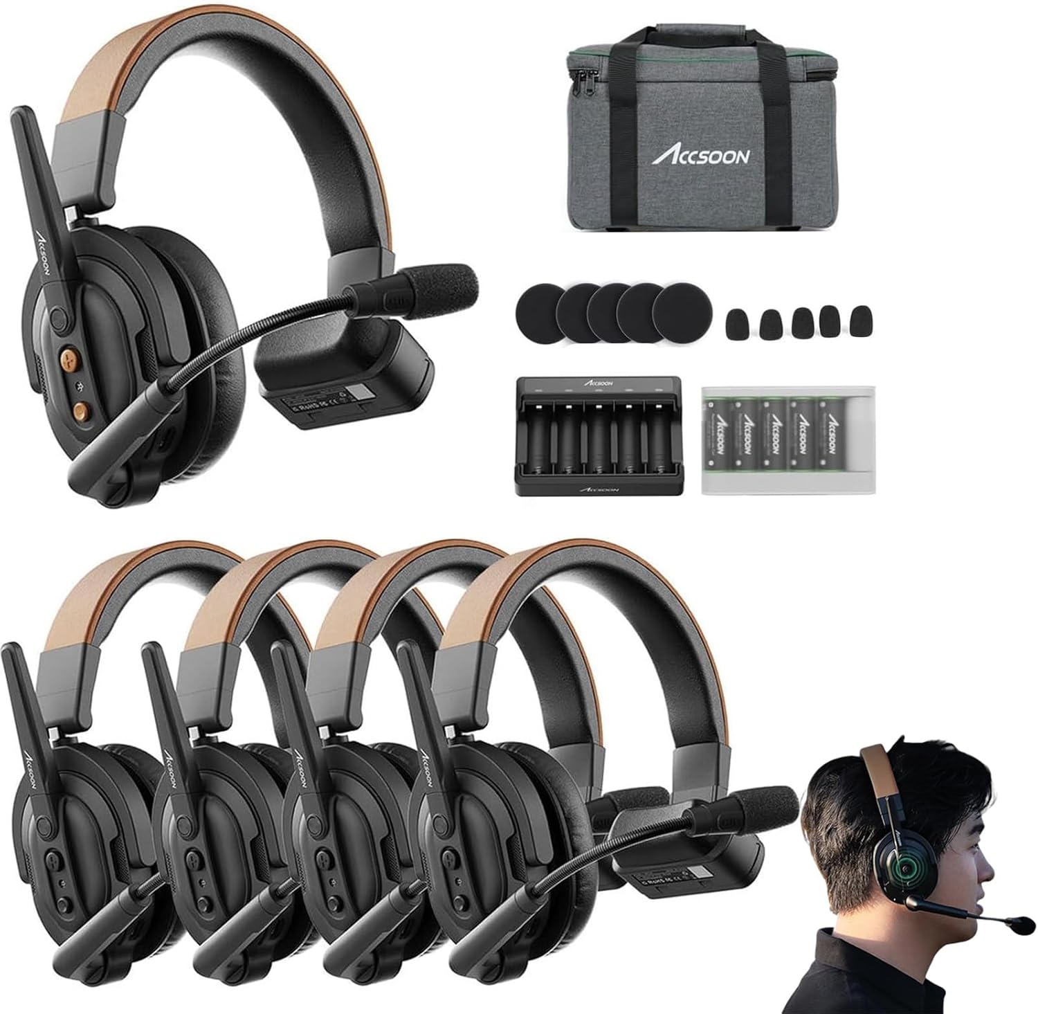 Accsoon Como SE Wireless Headset Intercom System 5-Person Full Duplex 1312ft Team Communication Group Talk, 30+Hour Battery Life