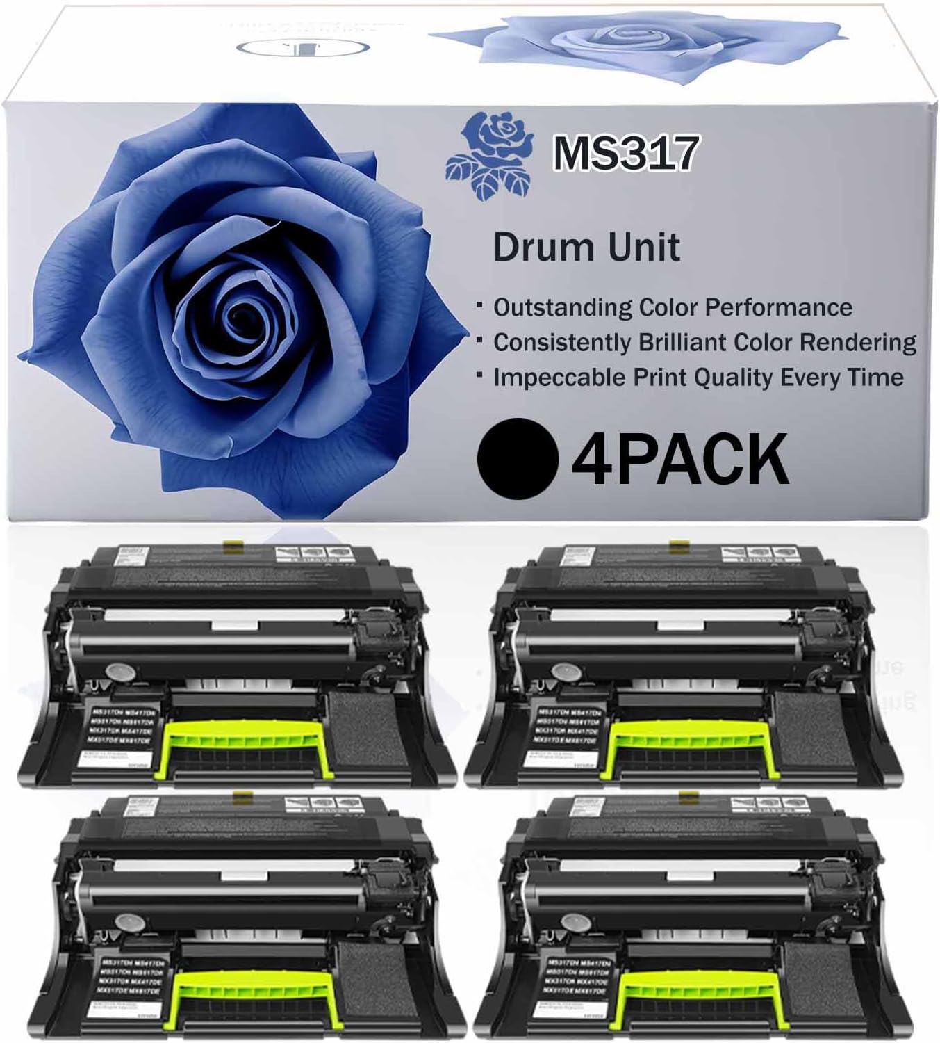 MS317 High Yield Drum Unit Compatible for Lexmark MS317DN MS417DN MS517DN MS617DN MX317DN MX417DE MX517DE MX617DE Printer, Premium Print Performance for Your Office Needs (BK-4PACK)