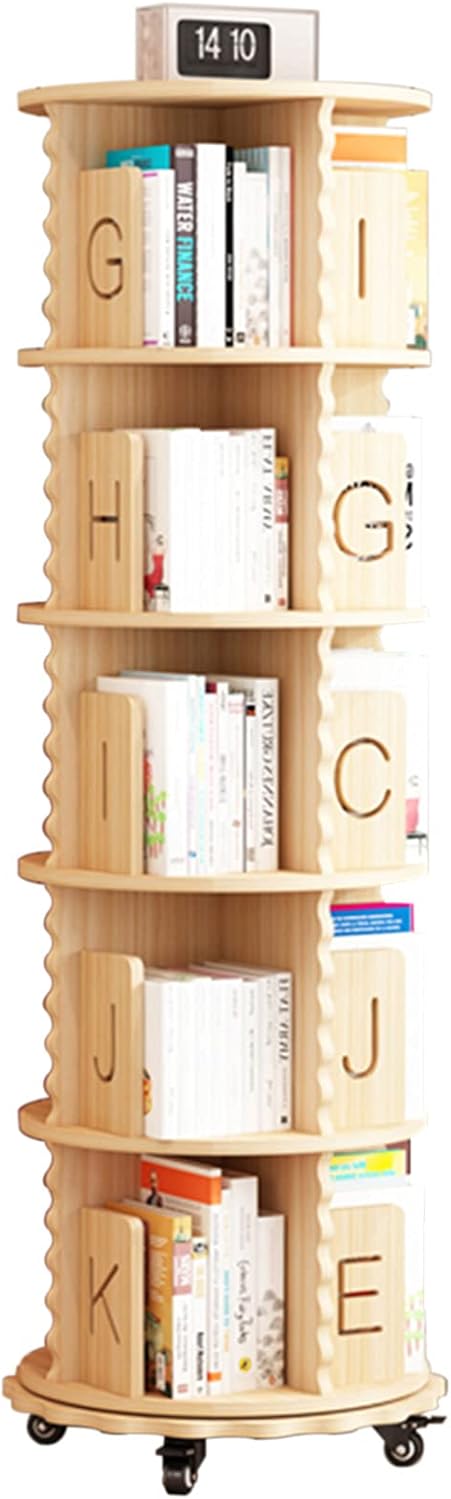 JKGHK Round Revolving Bookcases, Solid Wood Removable Freestanding Bookcase, with Universal Wheels 360 ° Rotatable Book Racks Storage Rack, Home/Office/Kids Room