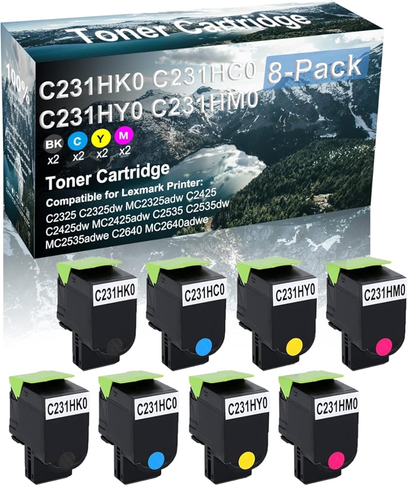 Credibility Store 8 Pack (BK+C+Y+M) Compatible High Capacity Printer Toner Cartridge Replacement for C231HK0 C231HC0 C231HY0 C231HM0 Laser Toner Cartridge use for C2425dw MC2425adw C2535 Printer