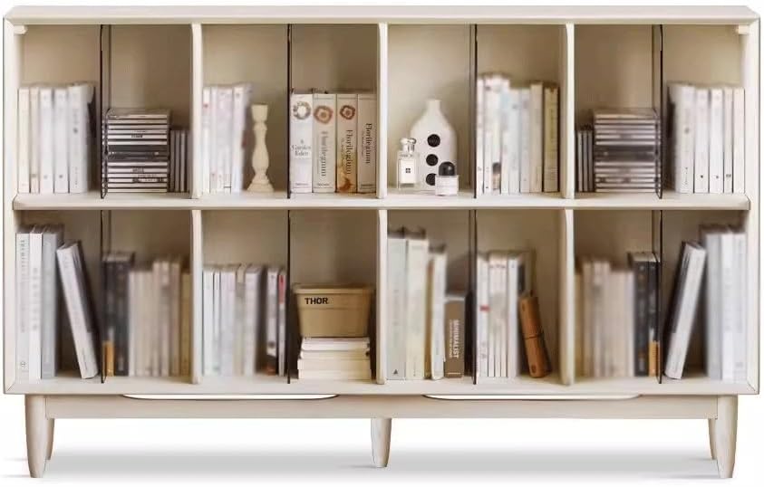 LOVULIFE Book Shelf Storage Rack Solid Wood Bookcase White Low Bookshelf Cream Style Display Rack Storage Rack Home Free Combination Cabinet Bookshelf Bookcase