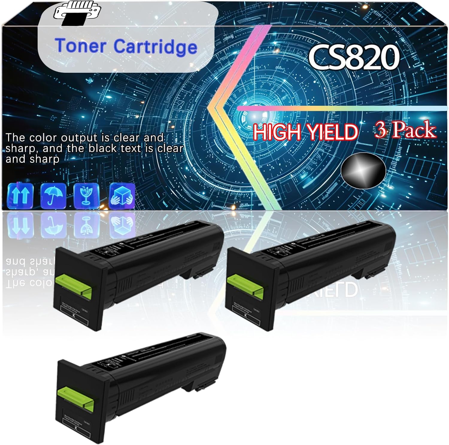 CS820 Compatible for Lexmark CX825de CX825dte CX825dtfe CX860de CX860dte CX860dtfe Printers, Replacement Toner Cartridge High Yield Printer Accessories (3 Pack Black)