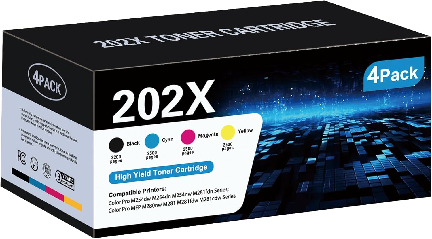 Cmoqtiv 202X Toner Cartridges 4 Pac High Yield Replacement for HP 202X 202A Toner Cartridges for Color Laser Pro MFP M281fdw M254dw M281fdn M281cdw M280nw M254dn M254nw CF500X CF500A, BK/C/M/Y
