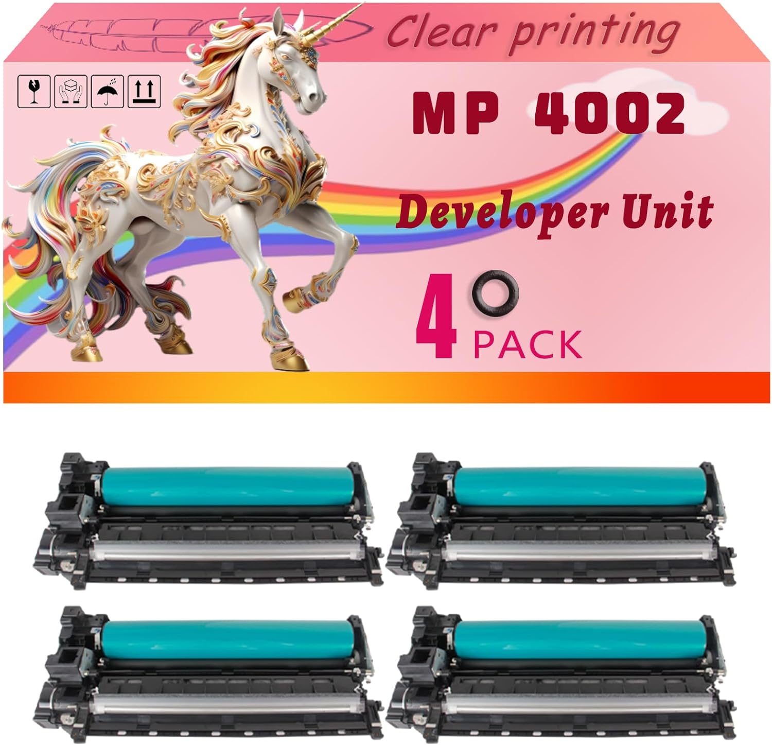 LECUU MP 4002 Developer Unit Compatible for Ricoh Aficio MP 4000 4000B 4002SP 5000 5000B 5001 5002 5002SP Printers, High Yield 150000 Pages, Clear Bright Colors (4 Pack Black)