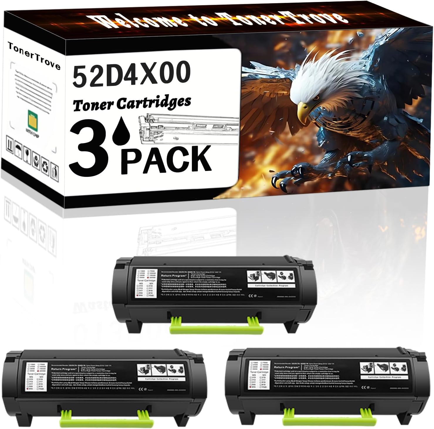 52D4X00 Toner Cartridges Compatible for Lexmark MS812dn MS811dn MS812de MX812dpe MX811dfe MX812dfe MX811dme MX811dpe MX810dpe MX711dhe MX810dfe MX812dme Printers (3 Pack Black)