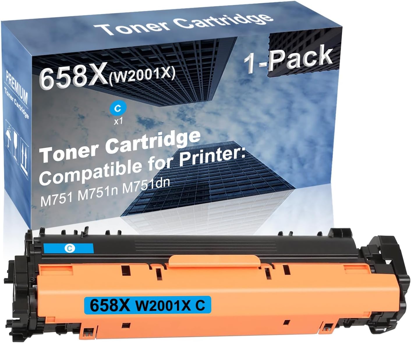 1-Pack (Cyan) Compatible High Yield 658X (W2001X) Laser Printer Toner Cartridge Used for M751 M751n M751dn Printer