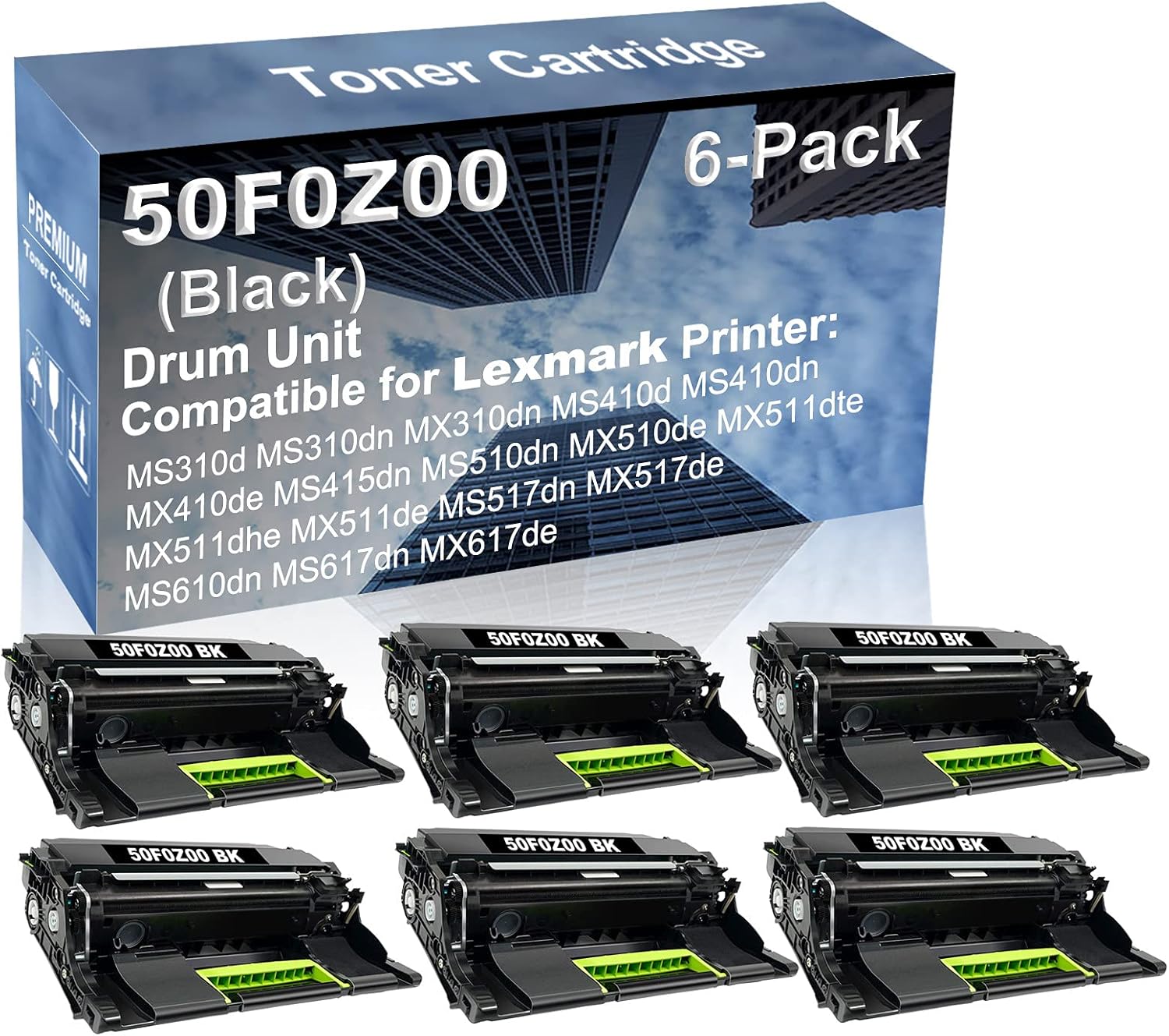 6-Pack Compatible Drum Unit (Black) Replacement for Lexmark 50F0Z00 Drum Kit use for Lexmark MS517dn MX517de MS610dn MS617dn MX617de Printer