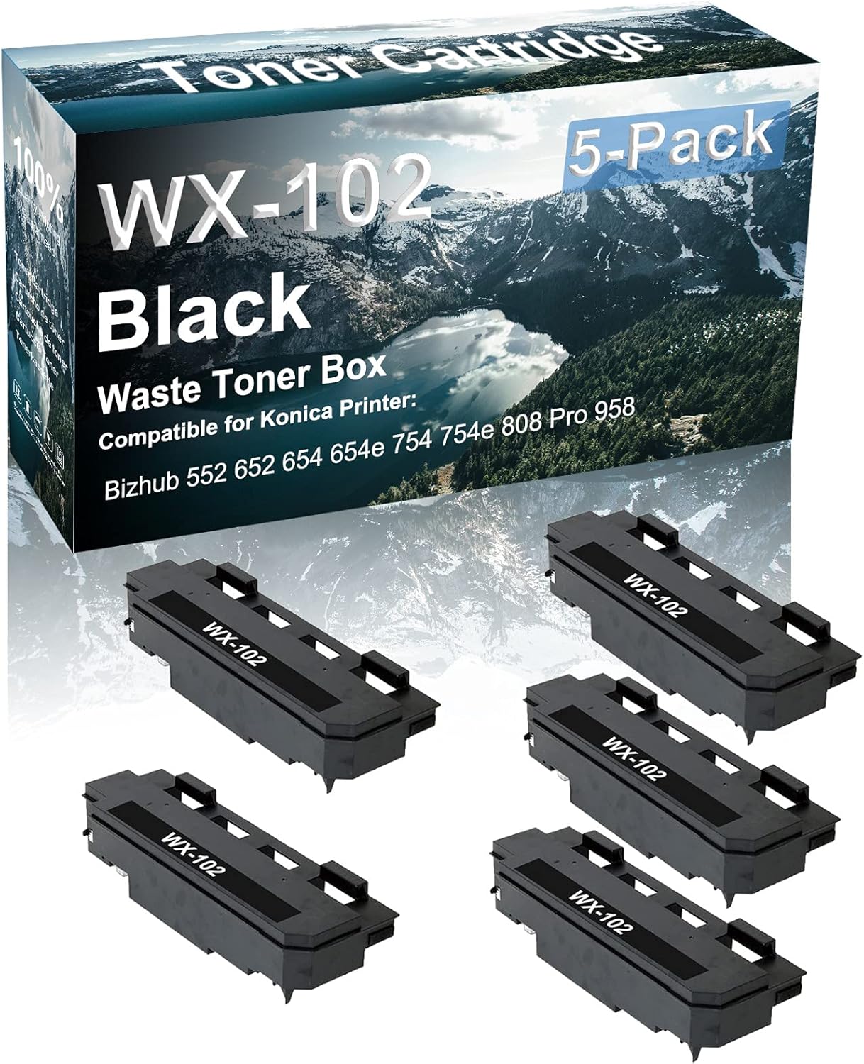 Credibility Store 5-Pack Compatible High Capacity 552 652 654 654e 754 754e 808 Pro 958 Printer Waste Toner Cartridge Replacement for Konica Minolta WX-102 WX102 Printer Cartridge (Black)