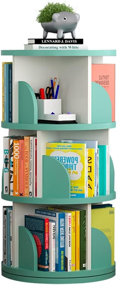 IOCCIOBB Bookcases Children's, 360° Rotate Floor Bookshelf, Round Office Table, Cultivate Children's Interest in Reading (Color : Green, Size : 3 Layers (46 * 95cm))