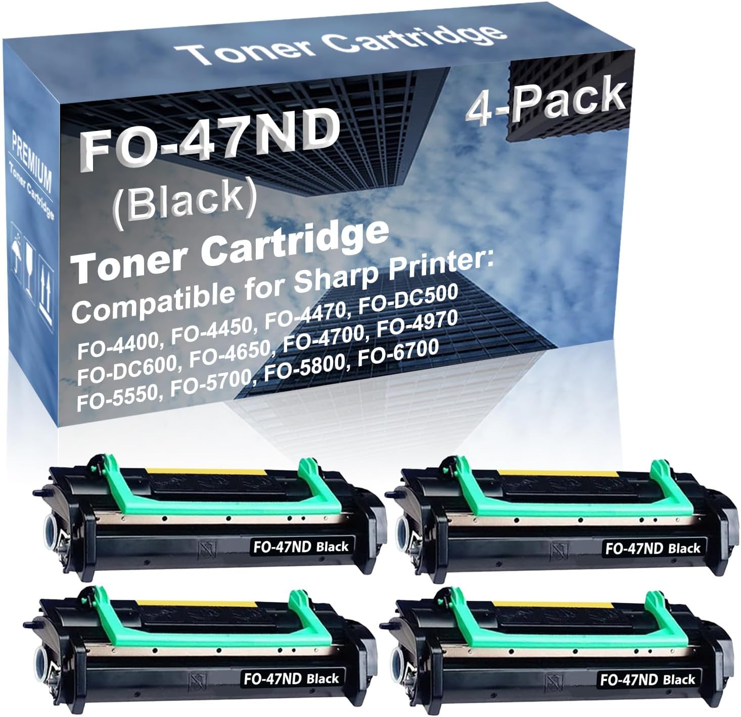 4-Pack Compatible High Capacity FO-DC600, FO-4650, FO-4700, FO-4970 Printer Toner Cartridge Replacement for Sharp FO-47ND Toner Cartridge (Black)
