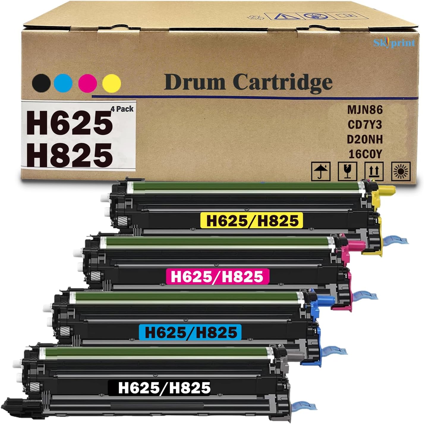 Drum Cartridge H625 H825 S2825 Drum Unit Replacement for Dell MJN86 CD7Y3 D20NH 16C0Y Drum Cartridge for Dell H625cdw H825cdw S2825cdn Printer Drum H625 4-Pack Black Cyan Yellow Magenta