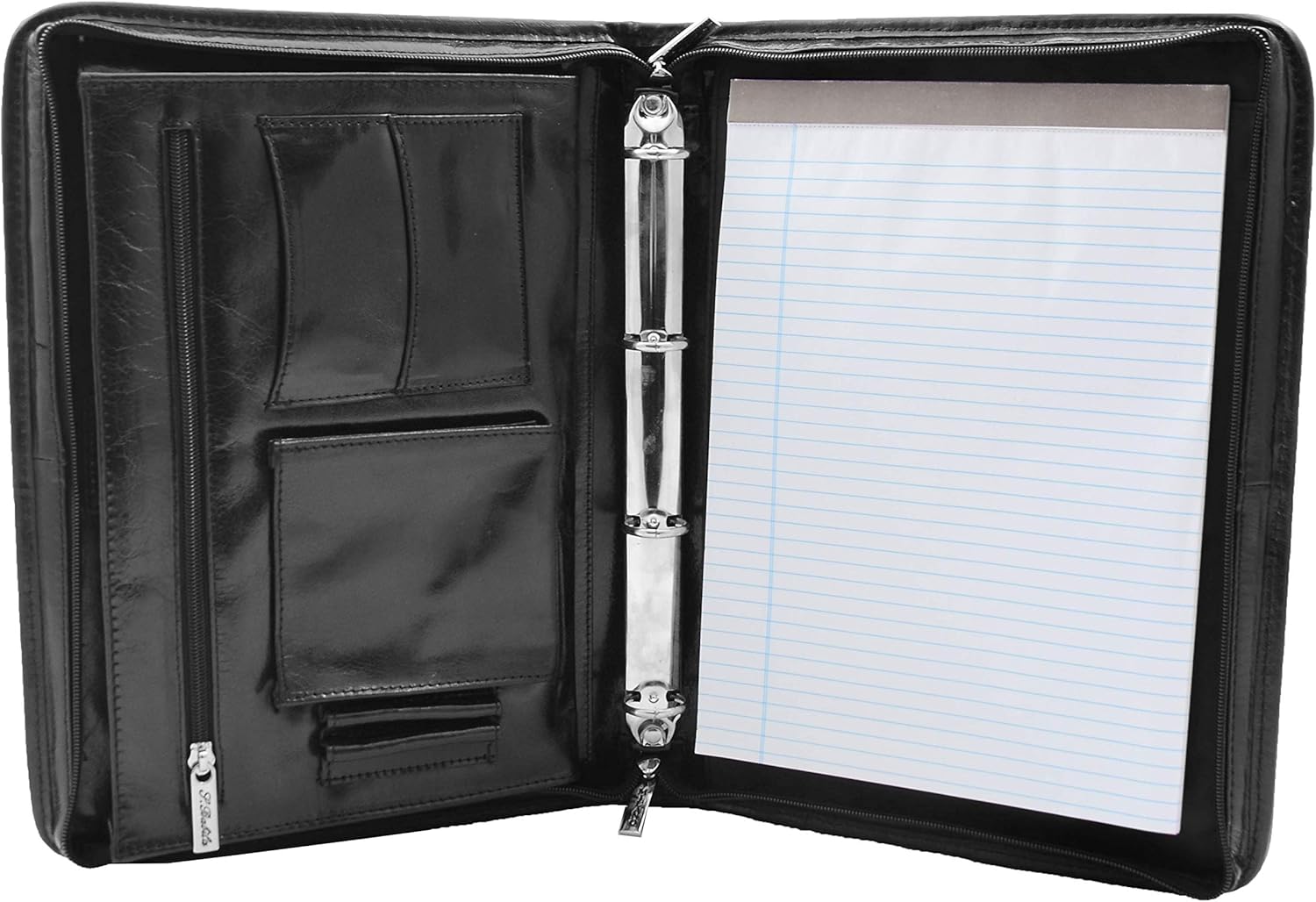 Real Leather Folio Underarm Bag Black Ring Binder A4 Pad Portfolio Organiser - Arturo