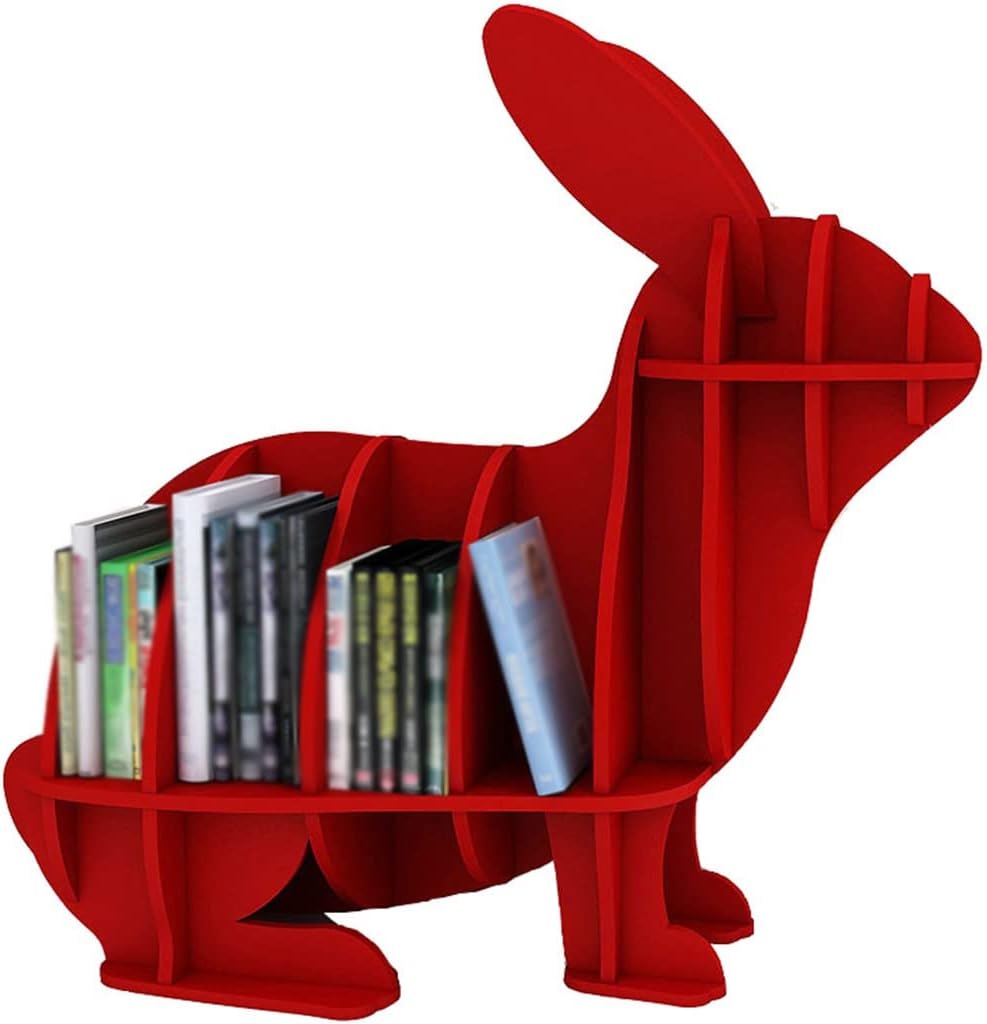 Book Rack Bookshelf Cute Rabbit Shape Book Shelf, Creative Animal Floor Ornament Bookcase, Picture Book Cartoon Bookshelf, Easy Installation (Color : Red, Size : 110 * 57 * 99cm)
